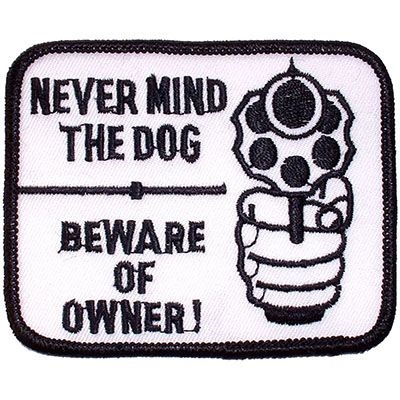IRON ON NEVER MIND THE GUN PATCH