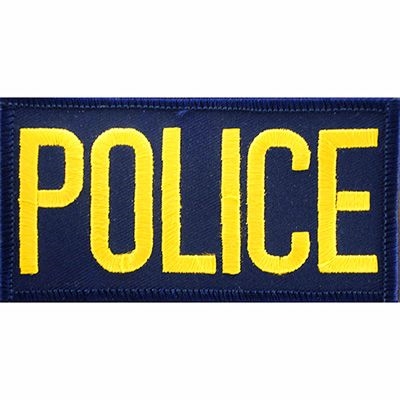 IRON ON POLICE TAB BLUE/YELLOW PATCH