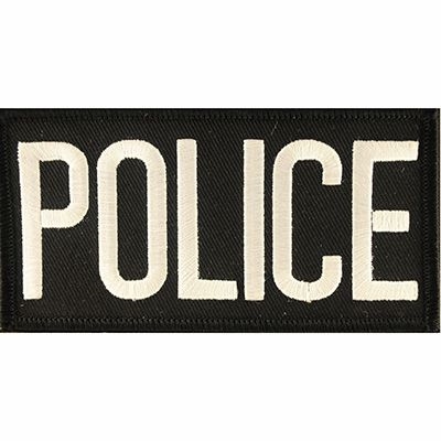 IRON ON POLICE TAB BLK/WHITE PATCH