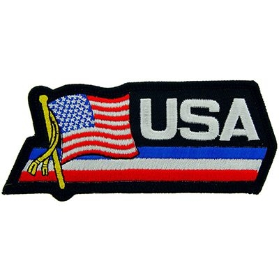 IRON ON USA SCRIPT FLAG PATCH