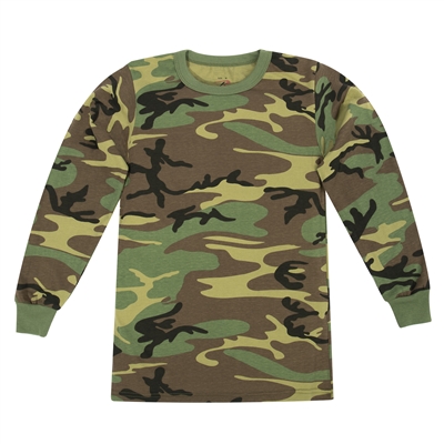 Kids Long Sleeve Woodland Camo T-Shirt