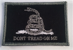 GASDEN FLAG (DON'T TREAD ON ME) PATCH W/VELCRO, GREY ON BLACK