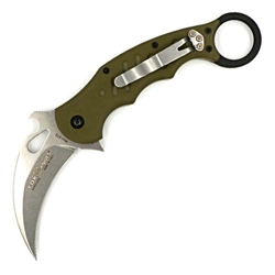 FOX 479 KARAMBIT OD GREEN HANDLE / STONE WASH BLADE FOLDING KNIFE