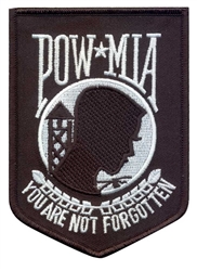 POW/MIA PATCH, BLACK & WHITE, W/ HOOK VELCRO