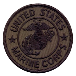 U.S.M.C. 3in ROUND PATCH, SUBDUED (OD GREEN / BLACK), WITH HOOK VELCRO