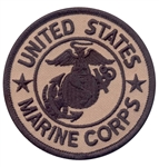 U.S.M.C. 3in ROUND PATCH, DESERT (COYOTE / BLACK), WITH HOOK VELCRO