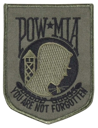 POW/MIA PATCH, OD GREEN / BLACK, W/ HOOK VELCRO