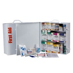 3-Shelf Industrial First Aid Cabinet, 100 person. This metal 3-shelf, 1,092 piece industrial first aid station is designed as an first aid kit for businesses, offices and work sites and serves up to 100 people. First Aid Kits for the workplace. 247-O/FAO