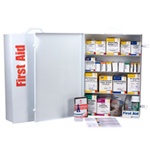 First Aid Kits - 4-shelf, 1,060-piece industrial first aid station meets and exceeds OSHA recommendations for businesses, offices and work sites. Serves first aid needs for up to 150 people. Meets or exceeds OSHA and ANSI standards. 248-O