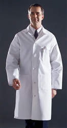 Medline premium lab coat is pre-shrunk and has knot button closures in front and on the back belt. This lab coat features a pencil divided left breast pocket, two lower pockets, a back vent, and side slash openings for easy access to pants pockets.