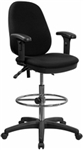 BLACK MULTIFUNCTION ERGONOMIC DRAFTING CHAIR WITH ADJUSTABLE FOOT RING AND ADJUSTABLE ARMS