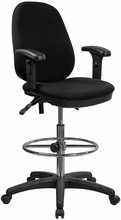 BLACK MULTIFUNCTION ERGONOMIC DRAFTING CHAIR WITH ADJUSTABLE FOOT RING AND ADJUSTABLE ARMS