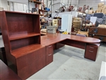 Wood L-shape Cherry Desk ( Includes 3-Drawer File and Hutch )