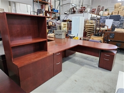 Wood L-shape Cherry Desk ( Includes 3-Drawer File and Hutch )