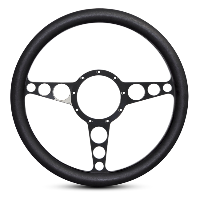 Steering Wheel Racer Billet Aluminum -Gloss Black Spokes /Black Grip