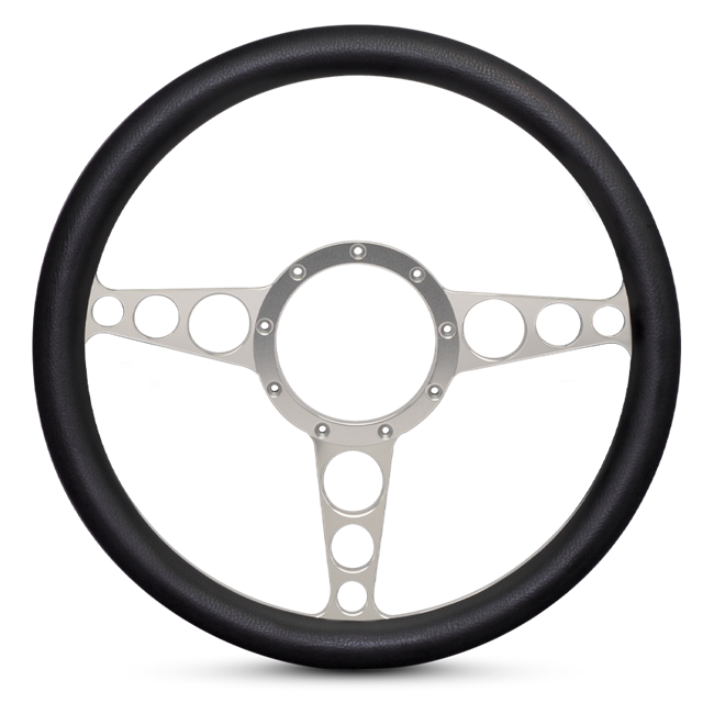 Steering Wheel Racer Billet Aluminum -Clear Anodized Spokes /Black Grip