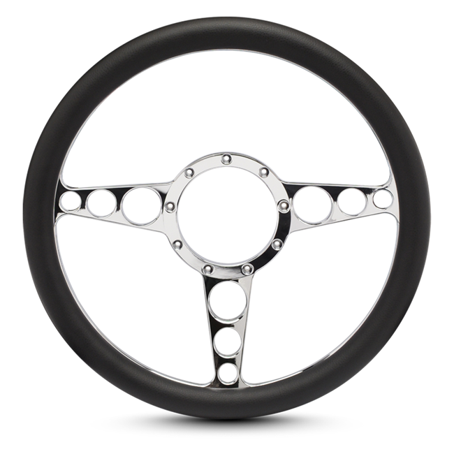 Steering Wheel Racer Billet Aluminum -Clear Coat Spokes /Black Grip