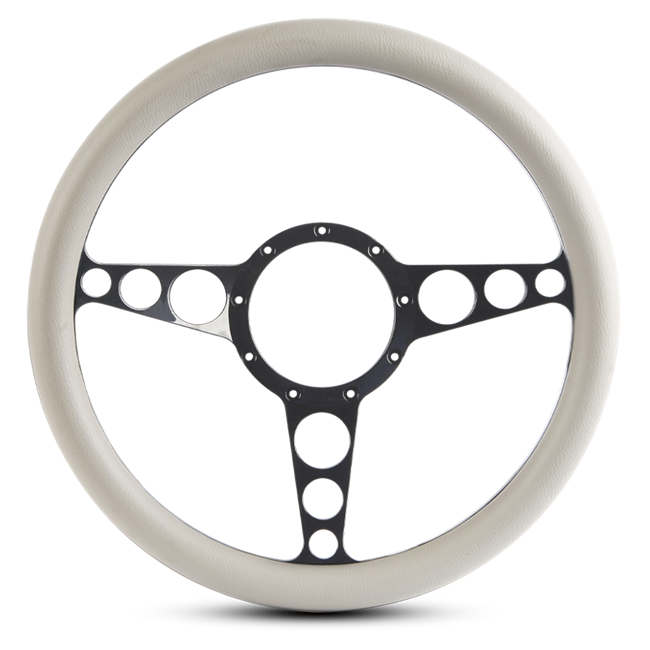 Steering Wheel Racer Billet Aluminum -Black Anodized Spokes /White Grip