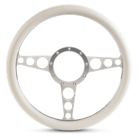 Steering Wheel Racer Billet Aluminum -Clear Anodized Spokes /White Grip