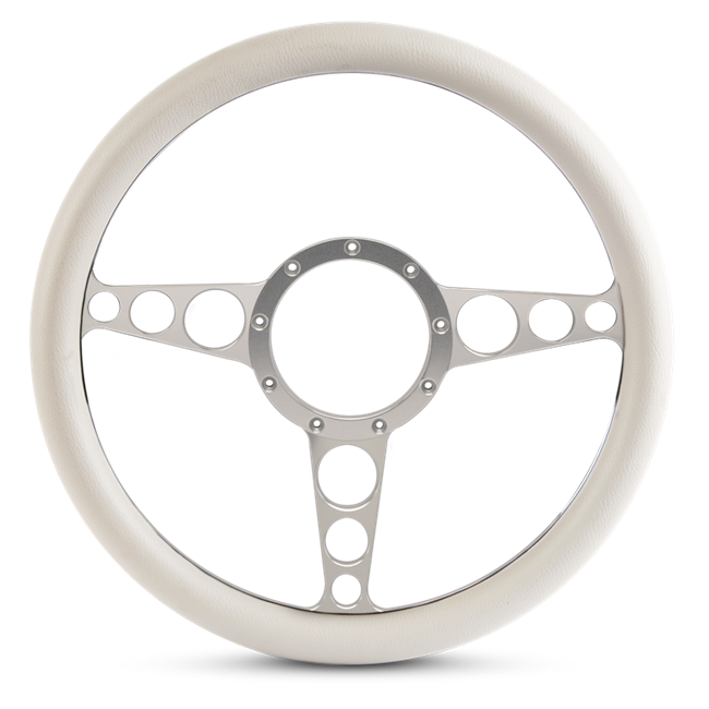 Steering Wheel Racer Billet Aluminum -Clear Anodized Spokes /White Grip