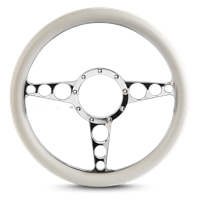 Steering Wheel Racer Billet Aluminum -Chrome Plated Spokes /White Grip
