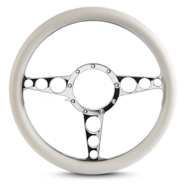 Steering Wheel Racer Billet Aluminum -Clear Coat Spokes /White Grip