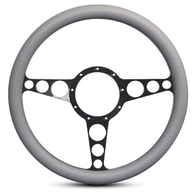 Steering Wheel Racer Billet Aluminum -Black Anodized Spokes /Grey Grip