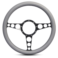 Steering Wheel Racer Billet Aluminum -Gloss Black Spokes /Grey Grip