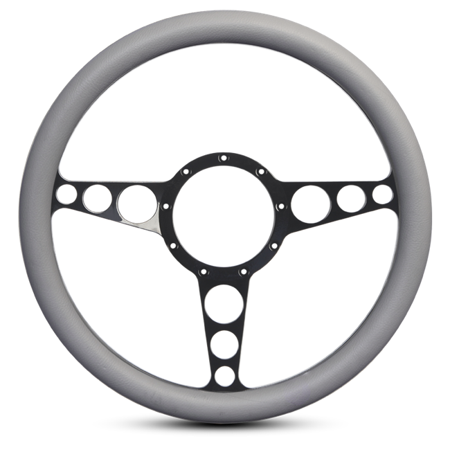 Steering Wheel Racer Billet Aluminum -Gloss Black Spokes /Grey Grip