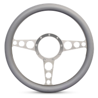 Steering Wheel Racer Billet Aluminum -Clear Anodized Spokes /Grey Grip