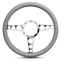 Steering Wheel Racer Billet Aluminum -Chrome Plated Spokes /Grey Grip