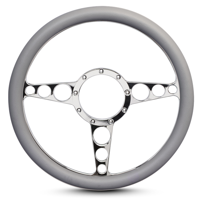 Steering Wheel Racer Billet Aluminum -Chrome Plated Spokes /Grey Grip