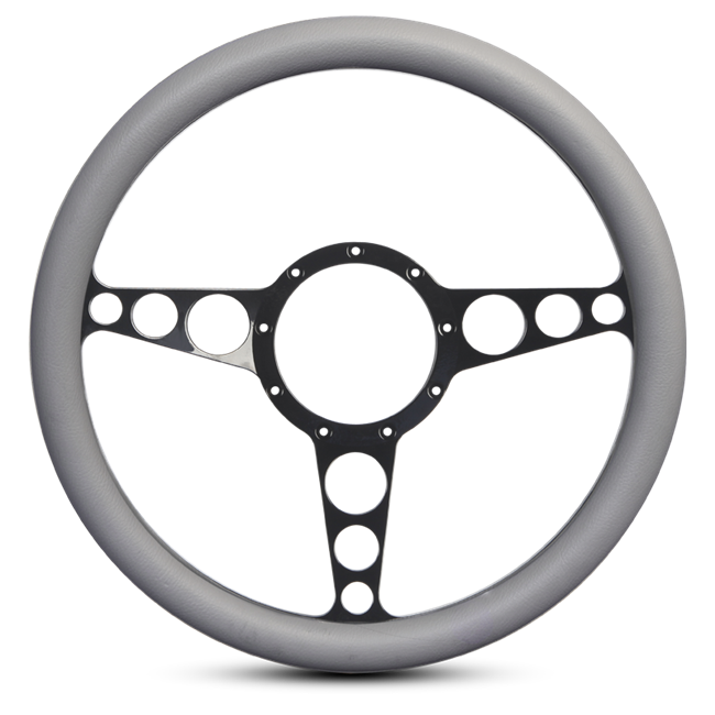 Steering Wheel Racer Billet Aluminum -Matte Black Spokes /Grey Grip