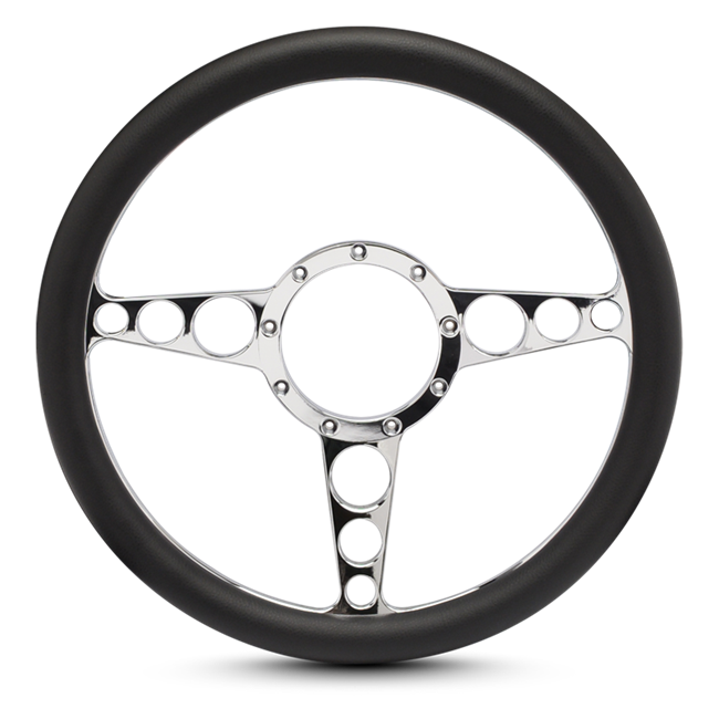 Steering Wheel Racer Billet Aluminum -Polished Spokes /Black Grip