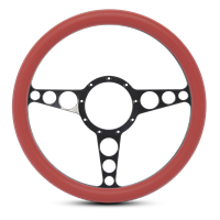 Steering Wheel Racer Billet Aluminum -Black Anodized Spokes /Red Grip