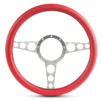 Steering Wheel Racer Billet Aluminum -Clear Anodized Spokes /Red Grip