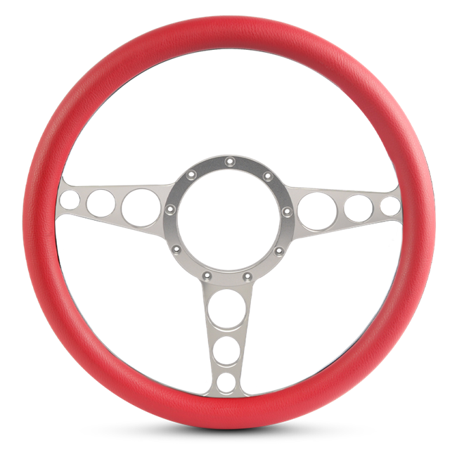 Steering Wheel Racer Billet Aluminum -Clear Anodized Spokes /Red Grip