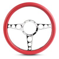 Steering Wheel Racer Billet Aluminum -Bright Polished Spokes /Red Grip