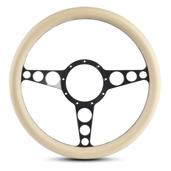 Steering Wheel Racer Billet Aluminum -Black Anodized Spokes /Tan Grip