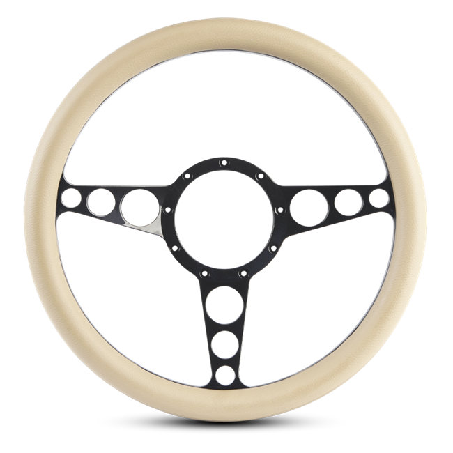 Steering Wheel Racer Billet Aluminum -Gloss Black Spokes /Tan Grip