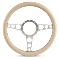 Steering Wheel Racer Billet Aluminum -Clear Anodized Spokes /Tan Grip