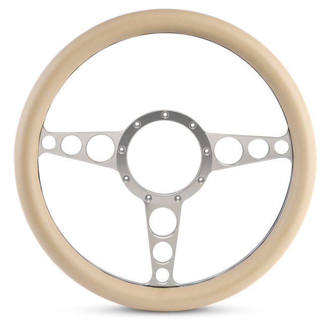 Steering Wheel Racer Billet Aluminum -Clear Anodized Spokes /Tan Grip