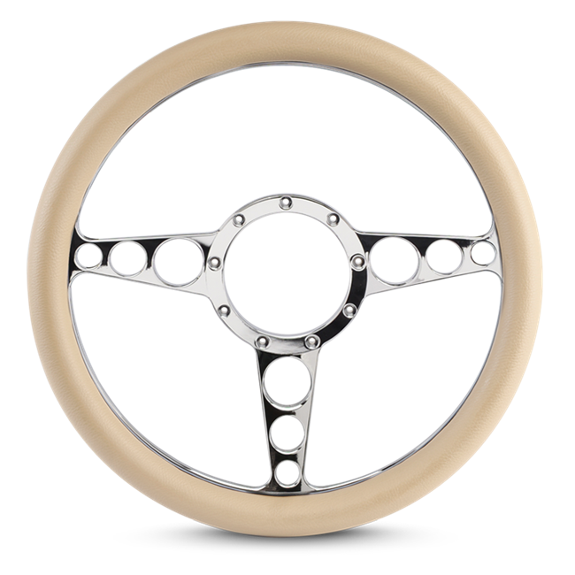 Steering Wheel Racer Billet Aluminum -Chrome Plated Spokes /Tan Grip
