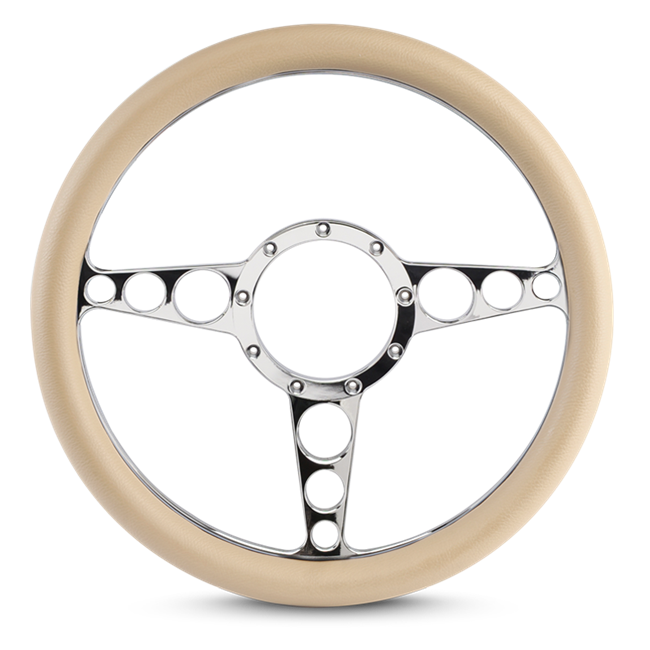 Steering Wheel Racer Billet Aluminum -Clear Protected Spokes /Tan Grip