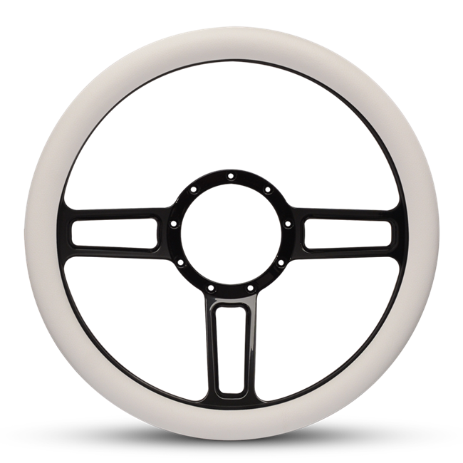 Steering Wheel Launch Billet Aluminum -Black Anodized Spokes /White Grip