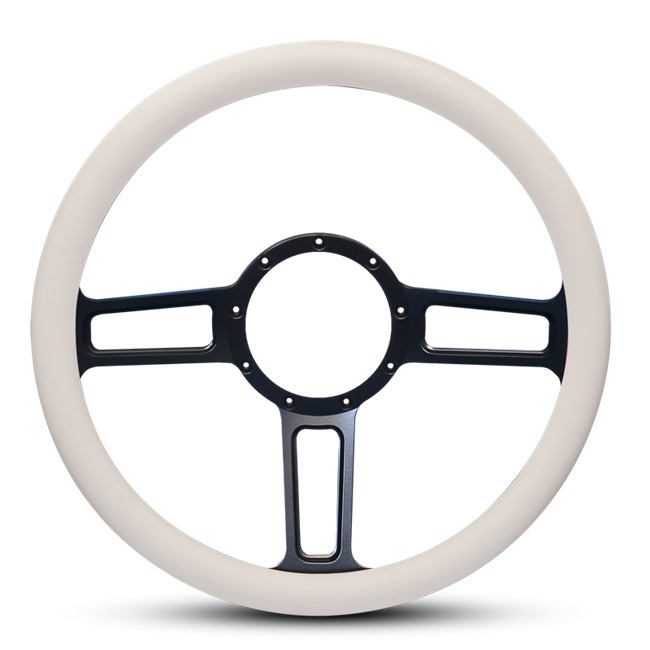 Steering Wheel Launch Billet Aluminum -Matte Black Spokes /White Grip