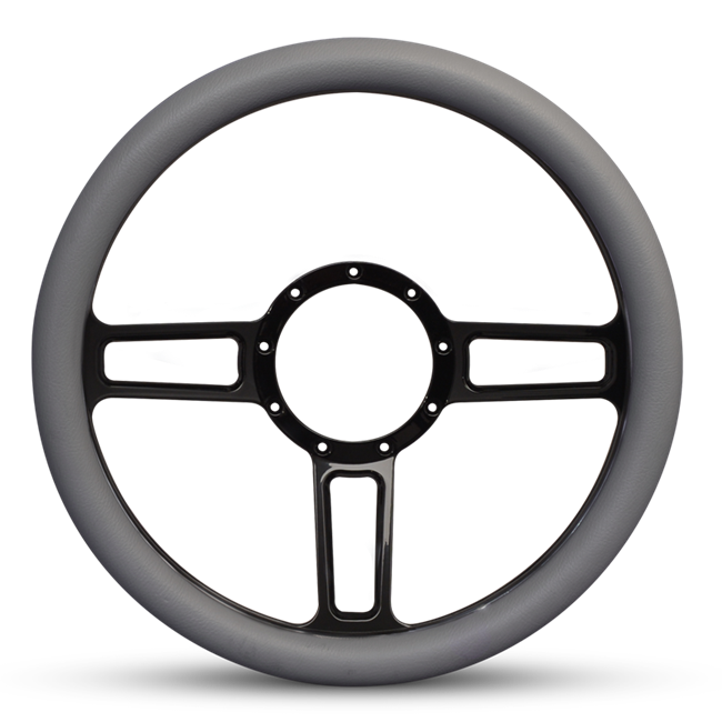 Steering Wheel Launch Billet Aluminum -Black Anodized Spokes /Grey Grip