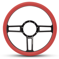 Steering Wheel Launch Billet Aluminum -Black Anodized Spokes /Red Grip