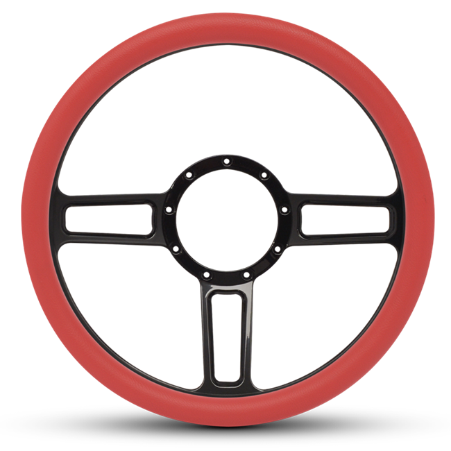 Steering Wheel Launch Billet Aluminum -Black Anodized Spokes /Red Grip