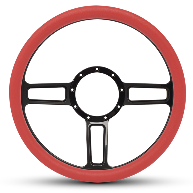 Steering Wheel Launch Billet Aluminum -Gloss Black Spokes /Red Grip